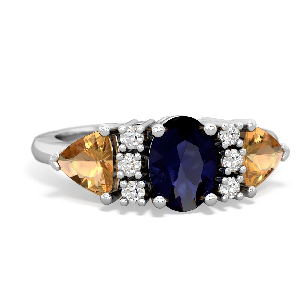 Sapphire Antique Style Three Stone 14K White Gold ring R2186