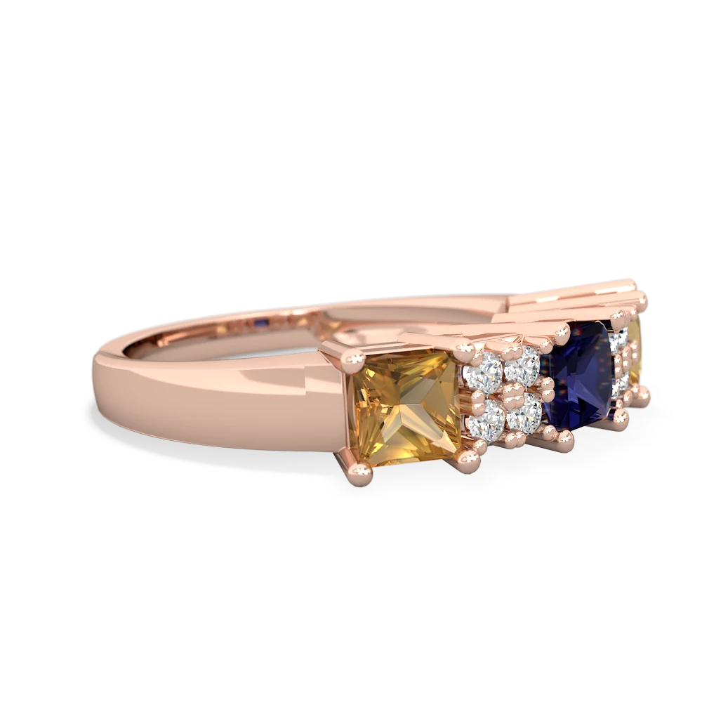 Sapphire Three Stone Diamond Cluster 14K Rose Gold ring R2592