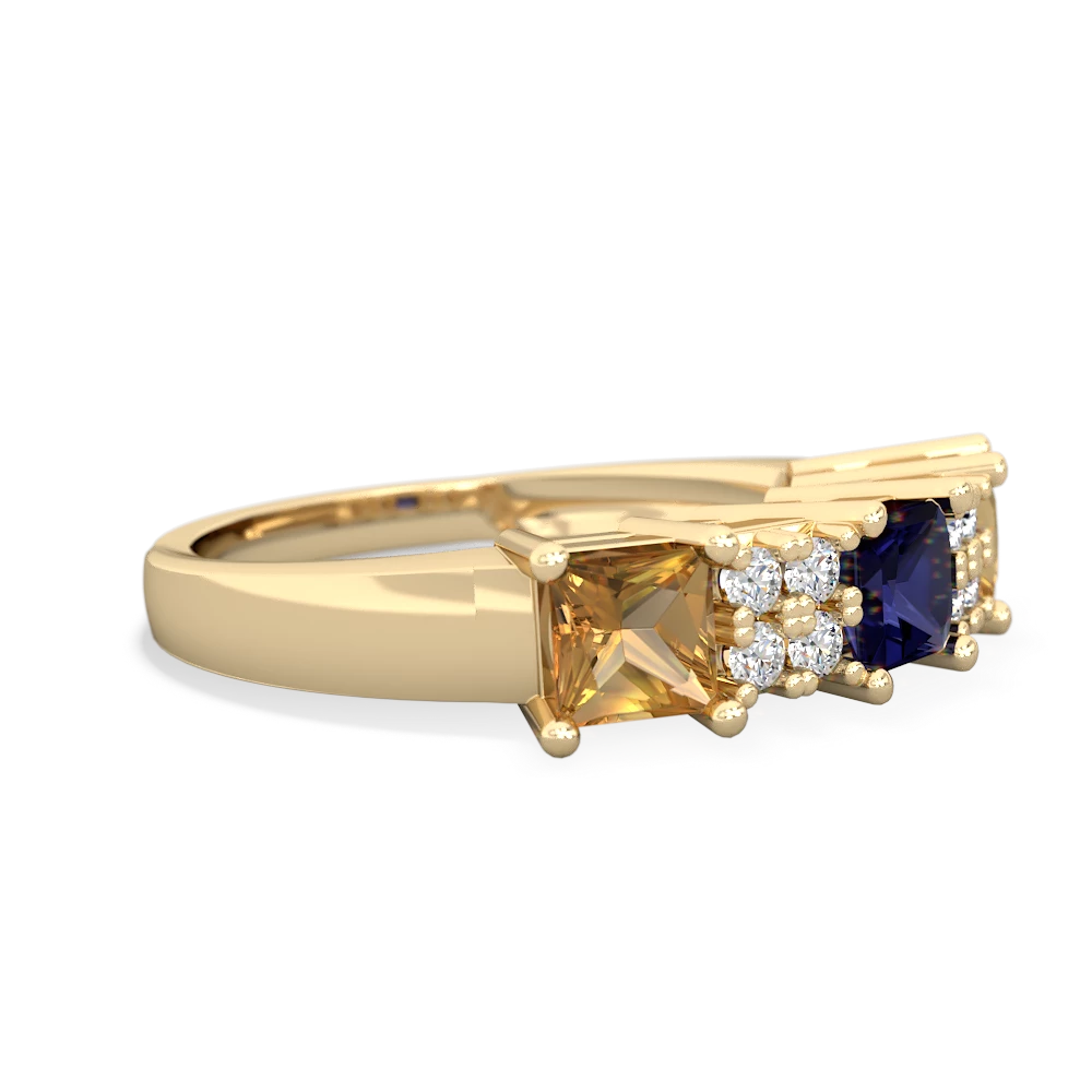 Sapphire Three Stone Diamond Cluster 14K Yellow Gold ring R2592