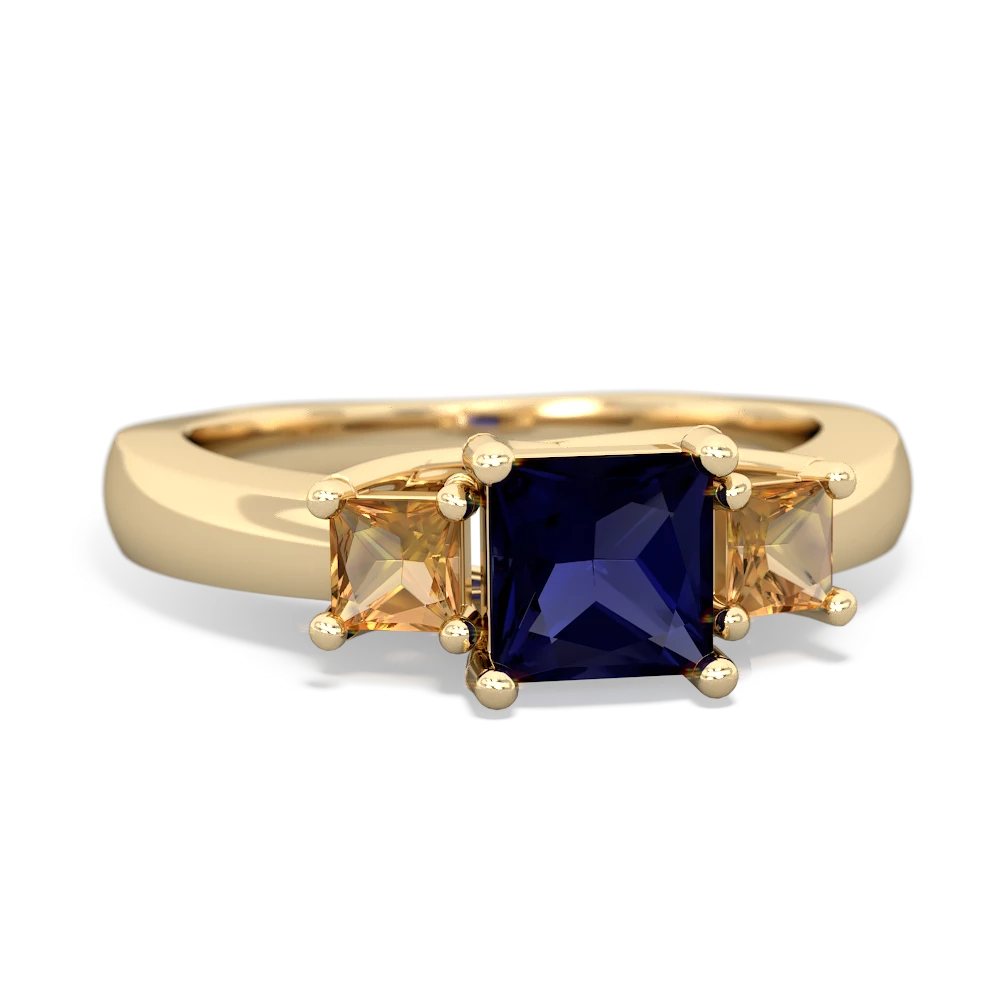 Sapphire Three Stone Trellis 14K Yellow Gold ring R4015