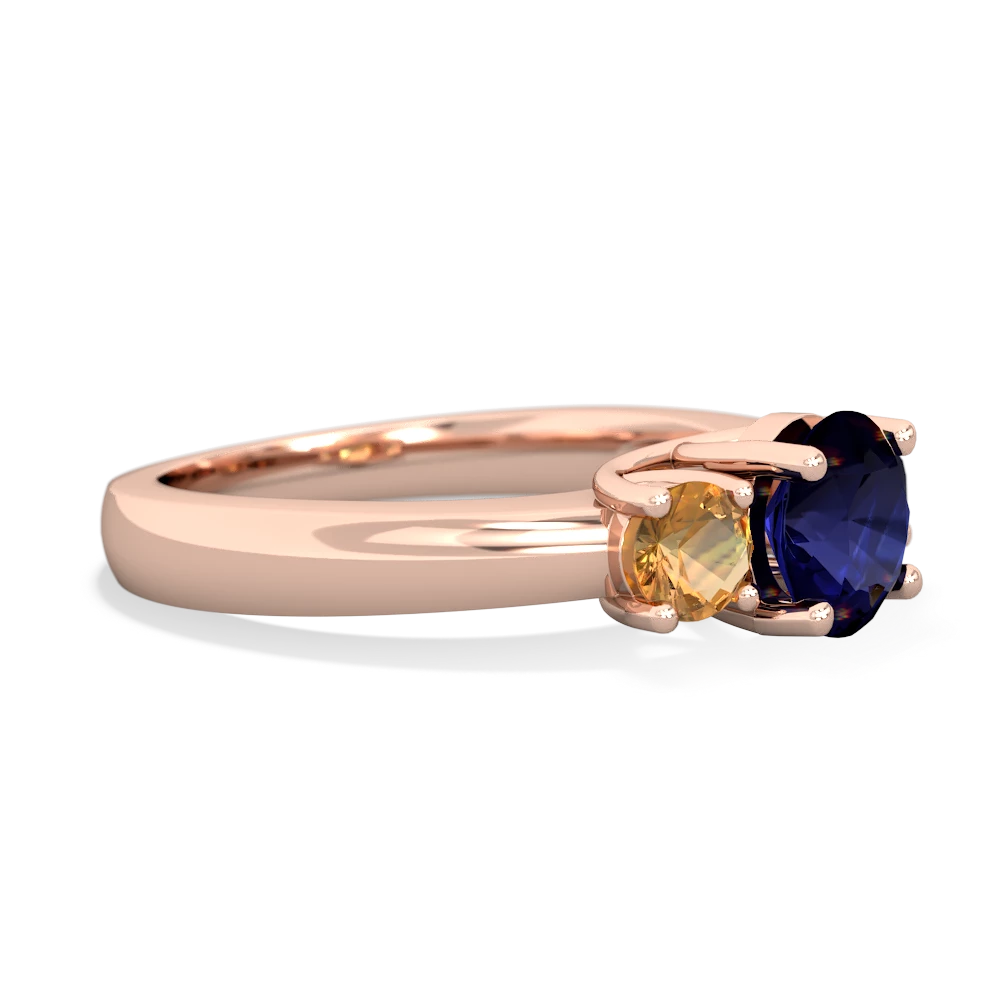 Sapphire Three Stone Round Trellis 14K Rose Gold ring R4018