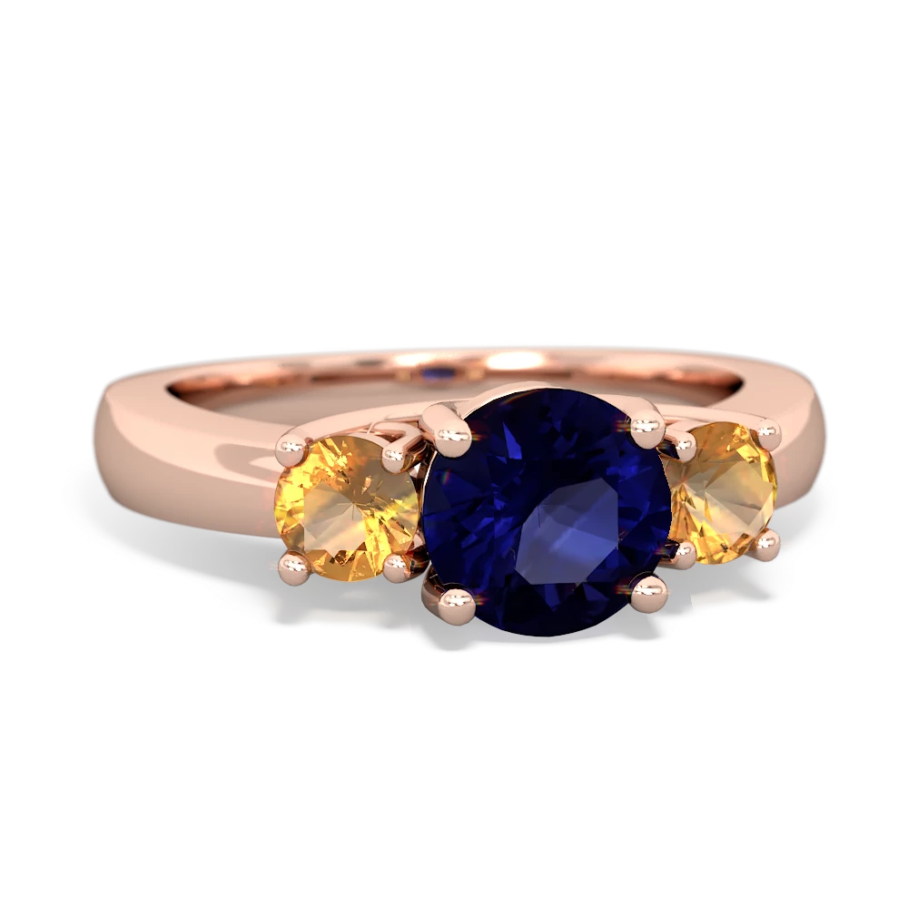 Sapphire Three Stone Round Trellis 14K Rose Gold ring R4018