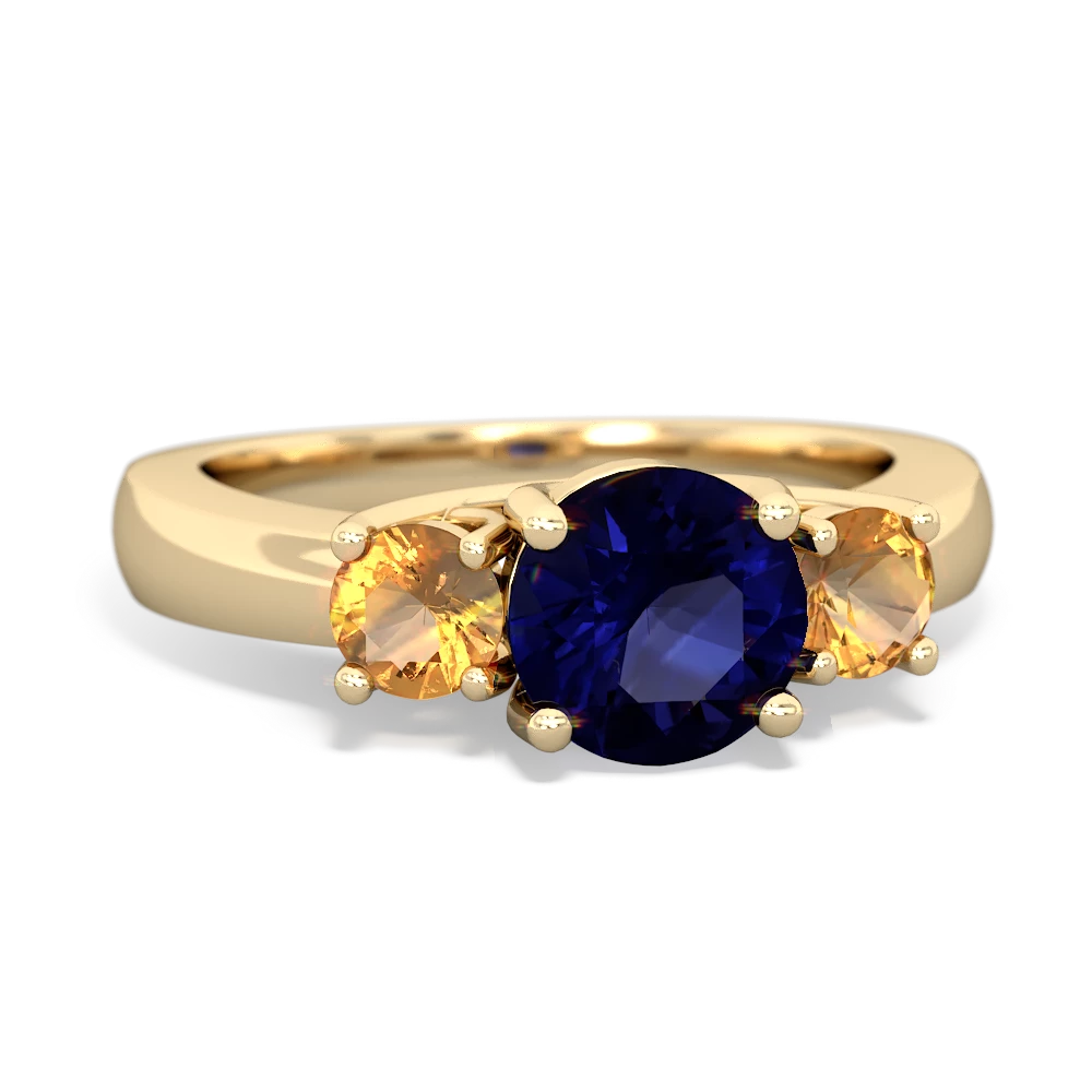 Sapphire Three Stone Round Trellis 14K Yellow Gold ring R4018