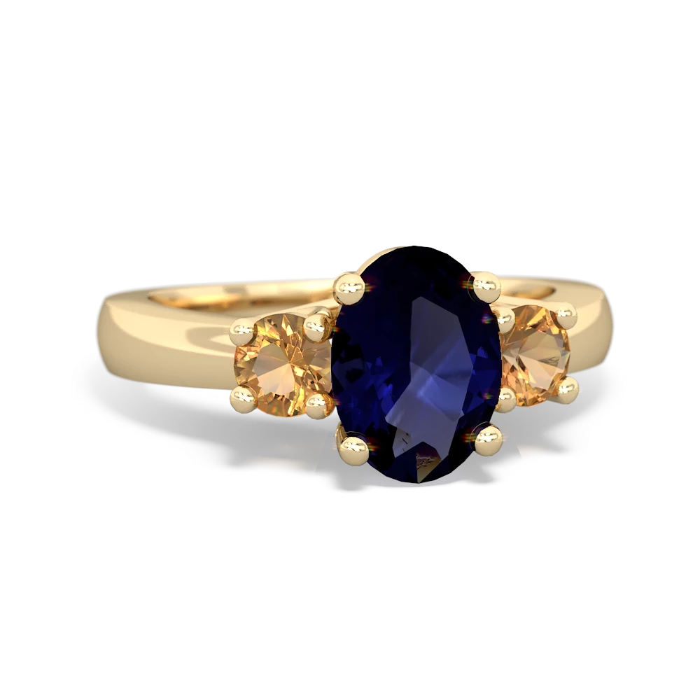 Sapphire Three Stone Oval Trellis 14K Yellow Gold ring R4024