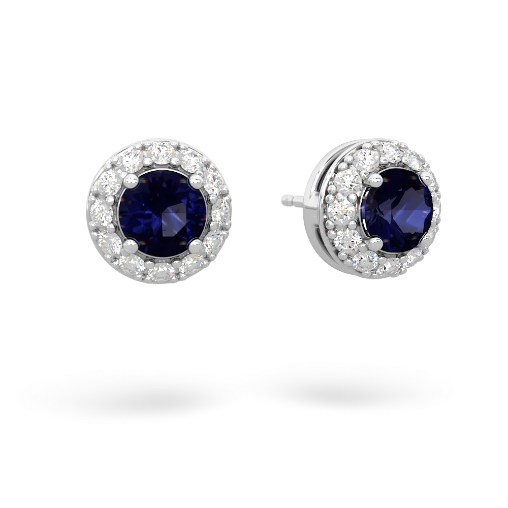 Sapphire Diamond Halo 14K White Gold earrings E5370