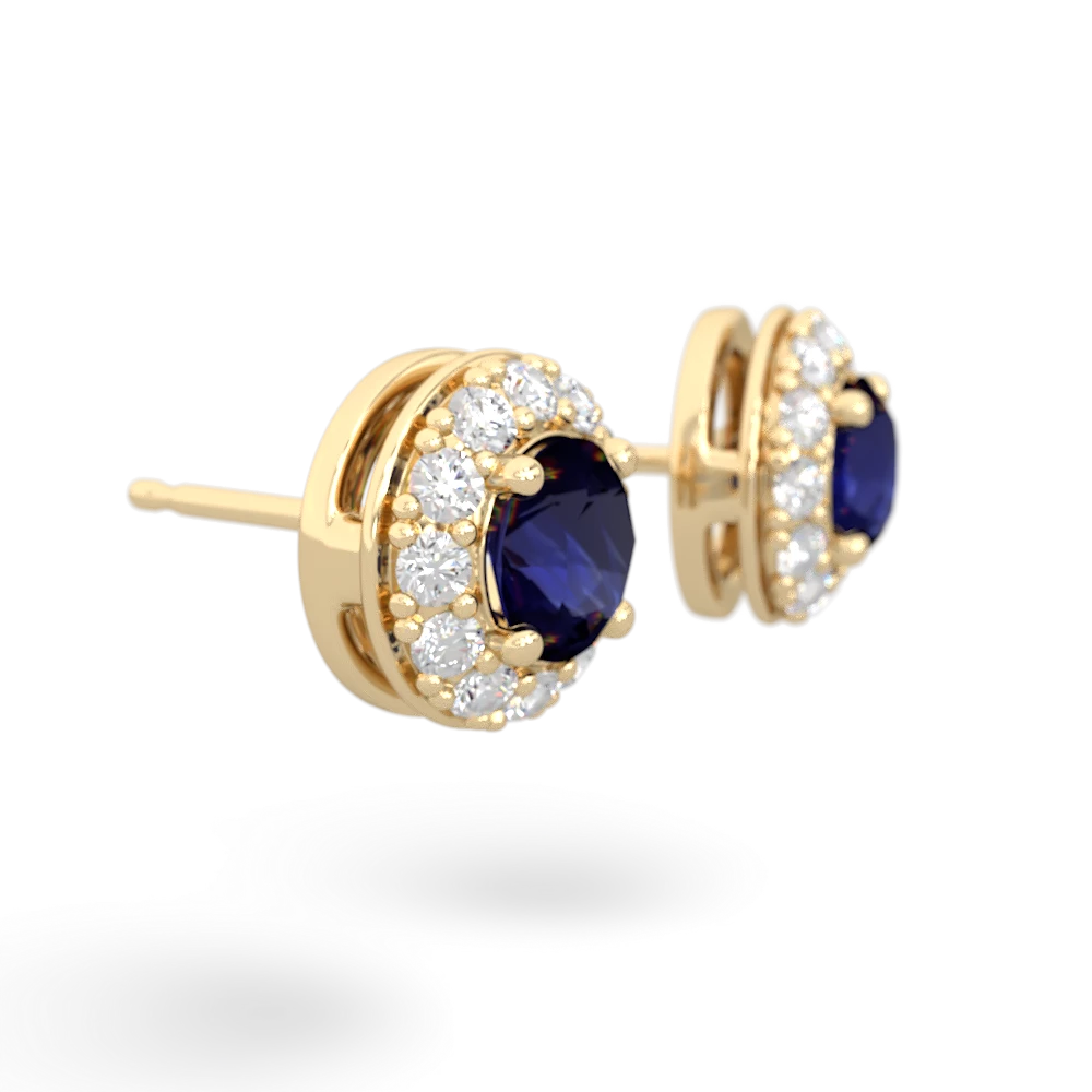Sapphire Diamond Halo 14K Yellow Gold earrings E5370