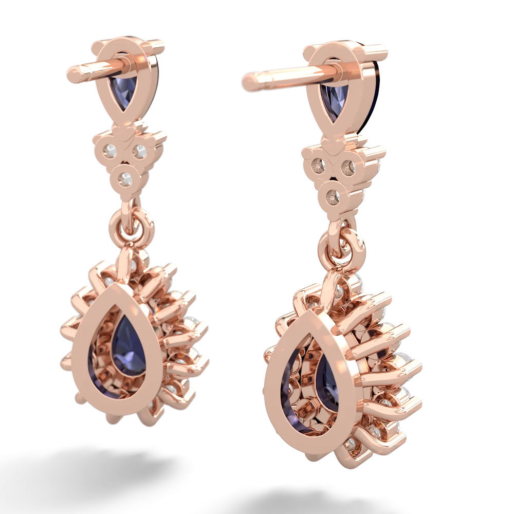 Sapphire Halo Pear Dangle 14K Rose Gold earrings E1882