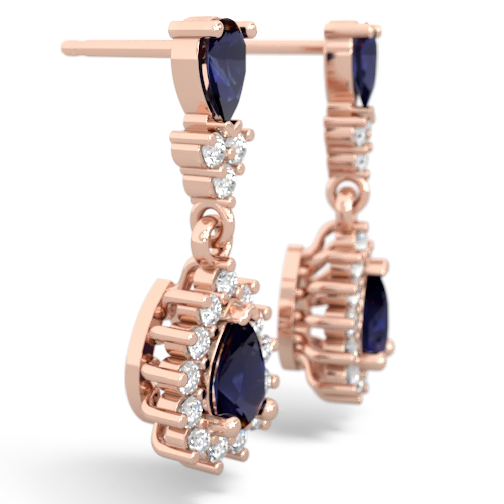 Sapphire Halo Pear Dangle 14K Rose Gold earrings E1882