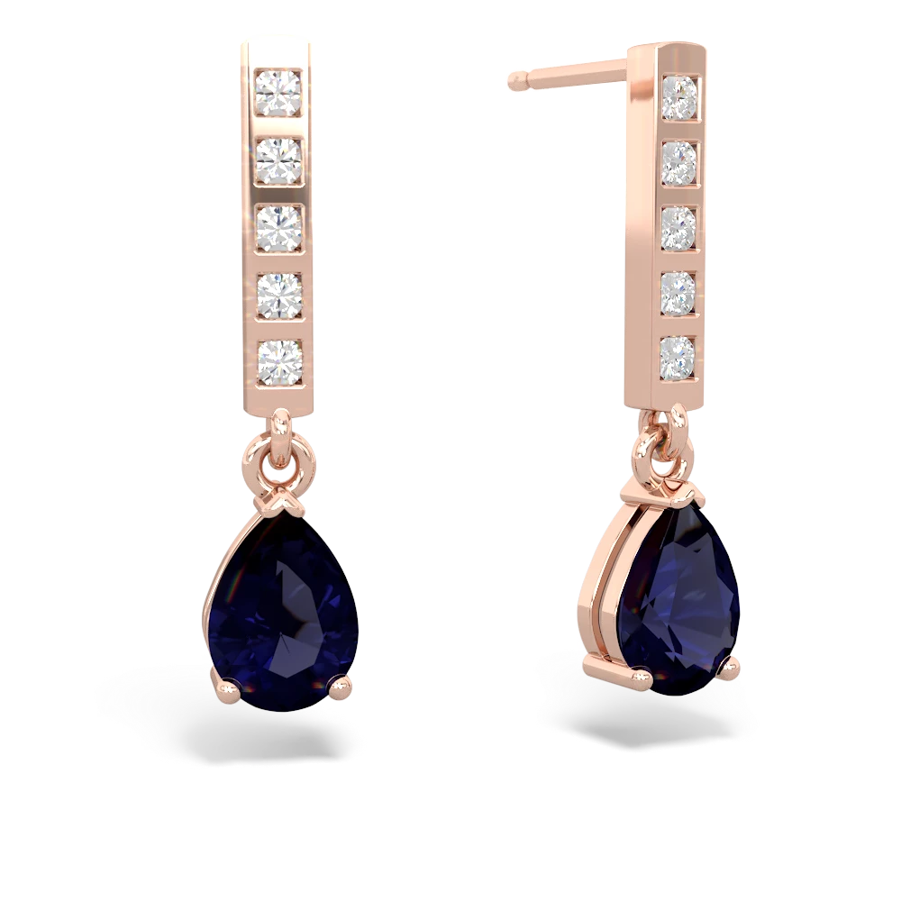 Sapphire Art Deco Diamond Drop 14K Rose Gold earrings E5324