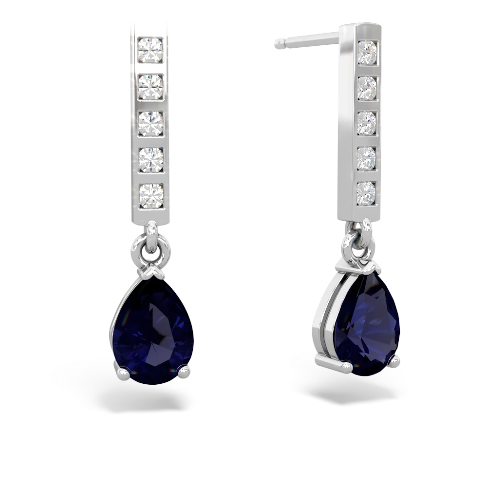 Sapphire Art Deco Diamond Drop 14K White Gold earrings E5324