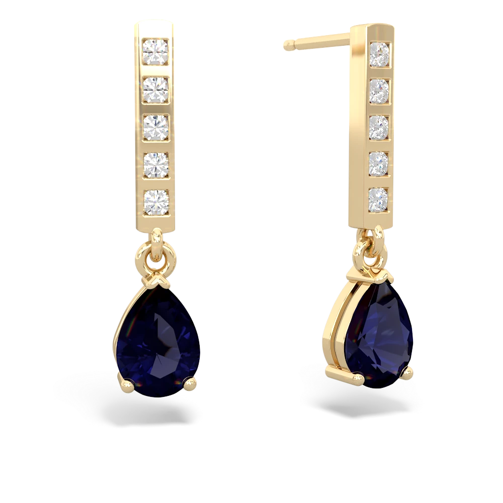 Sapphire Art Deco Diamond Drop 14K Yellow Gold earrings E5324