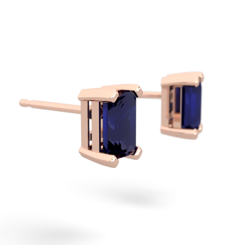 Sapphire 6X4mm Emerald-Cut Stud 14K Rose Gold earrings E1855