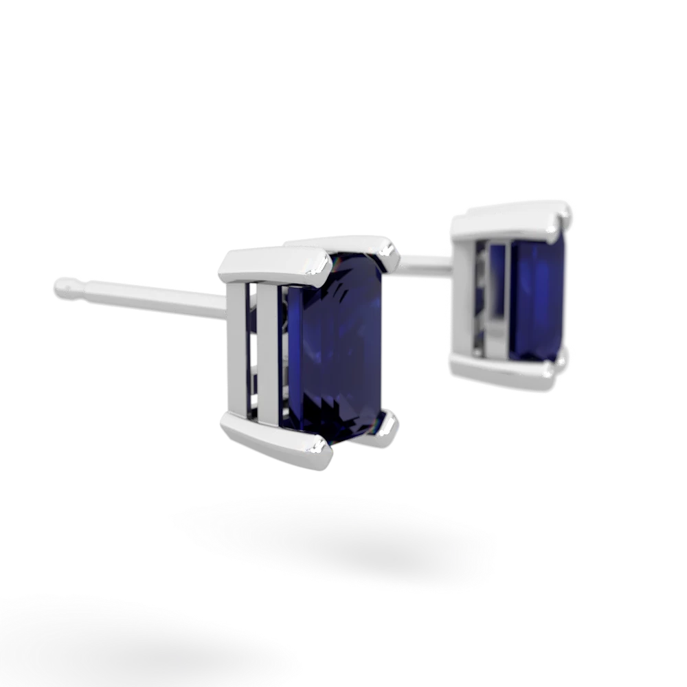 Sapphire 6X4mm Emerald-Cut Stud 14K White Gold earrings E1855