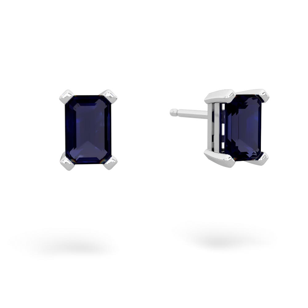 Sapphire 6X4mm Emerald-Cut Stud 14K White Gold earrings E1855