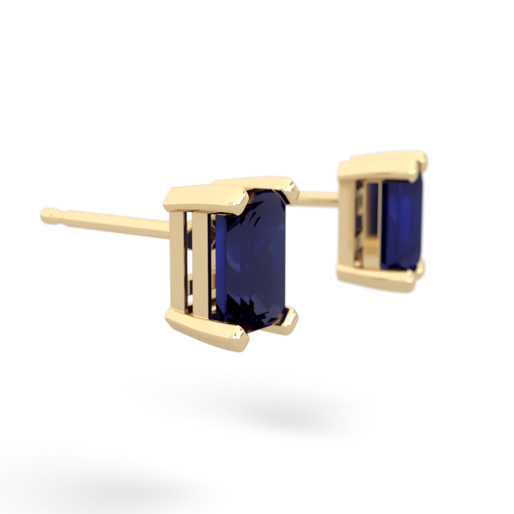 Sapphire 6X4mm Emerald-Cut Stud 14K Yellow Gold earrings E1855