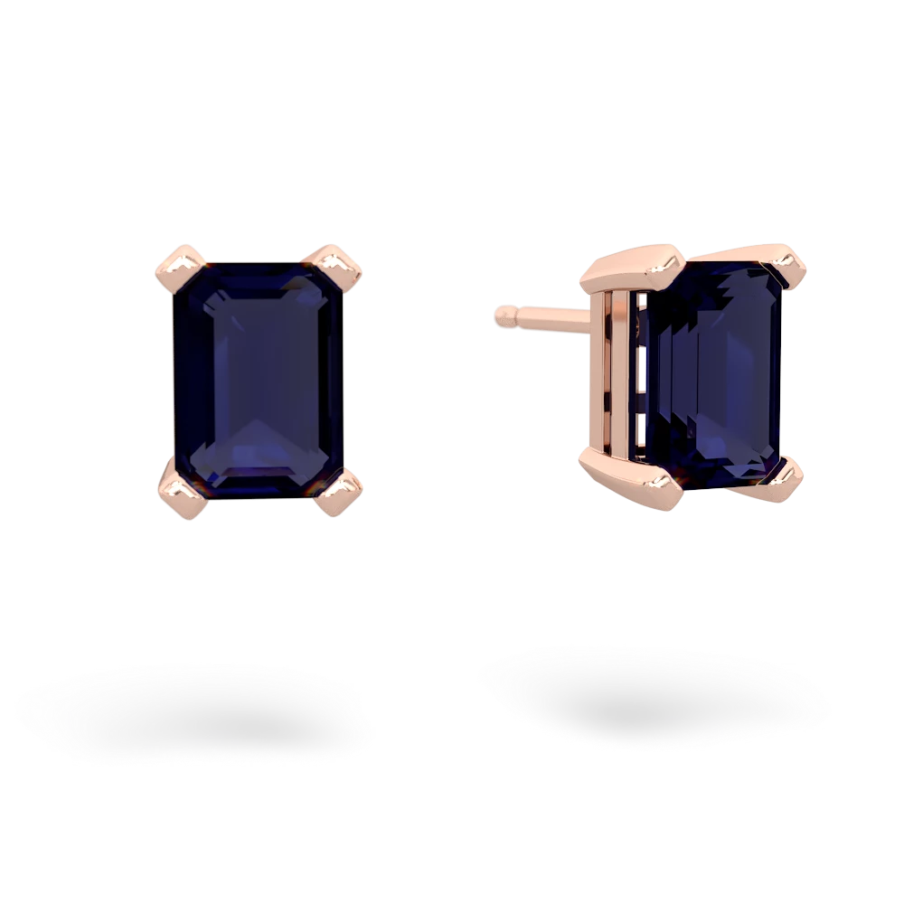 Sapphire 7X5mm Emerald-Cut Stud 14K Rose Gold earrings E1856