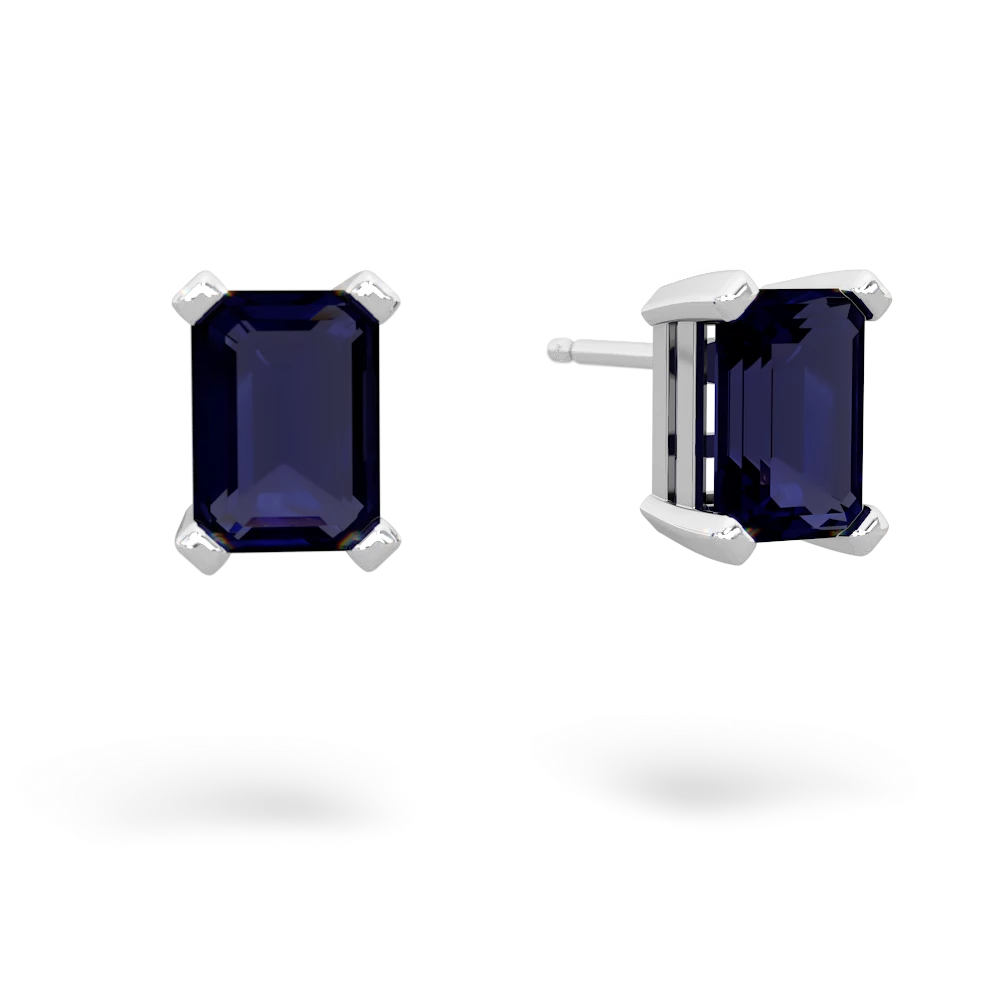 Sapphire 7X5mm Emerald-Cut Stud 14K White Gold earrings E1856