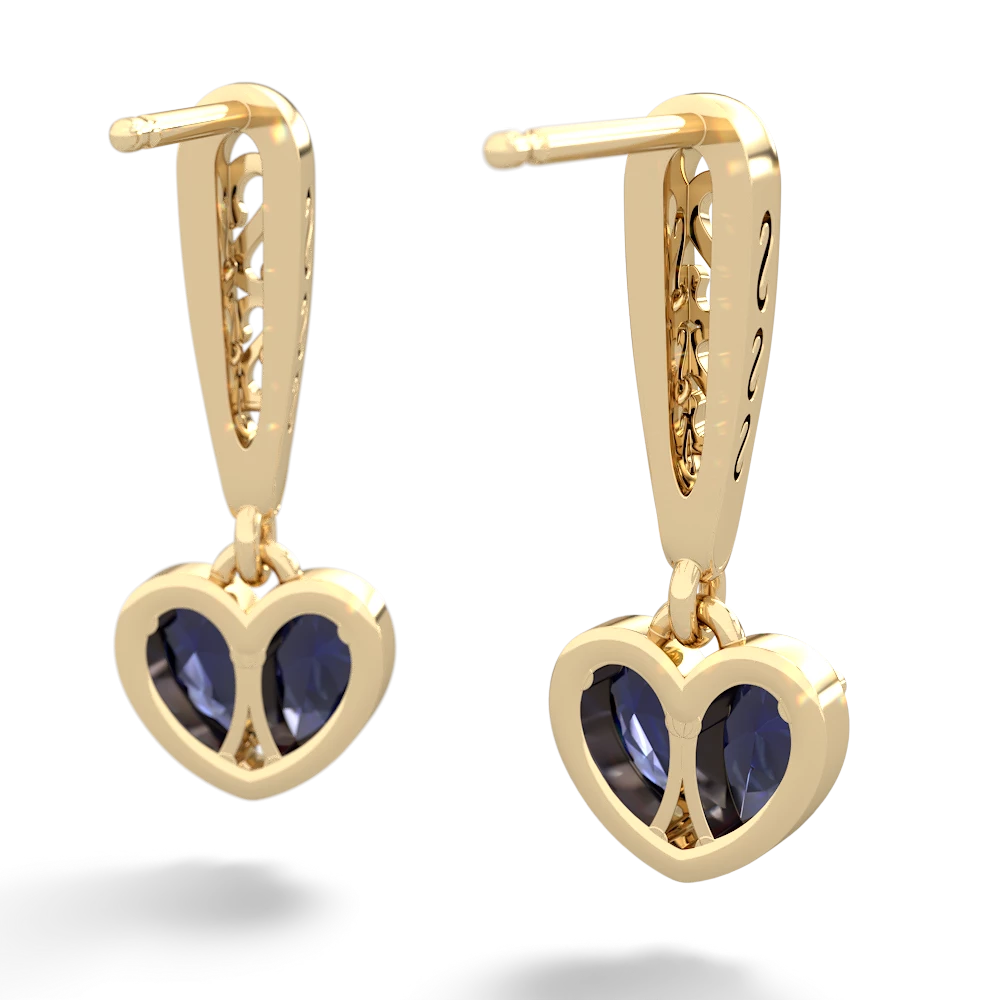 Sapphire Filligree Heart 14K Yellow Gold earrings E5070