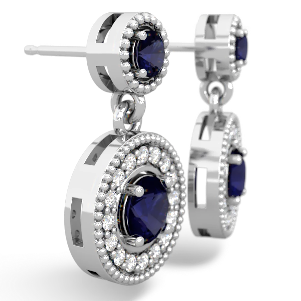Sapphire Halo Dangle 14K White Gold earrings E5319