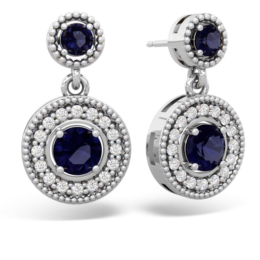Sapphire Halo Dangle earrings 14K White Gold JewelsForMe