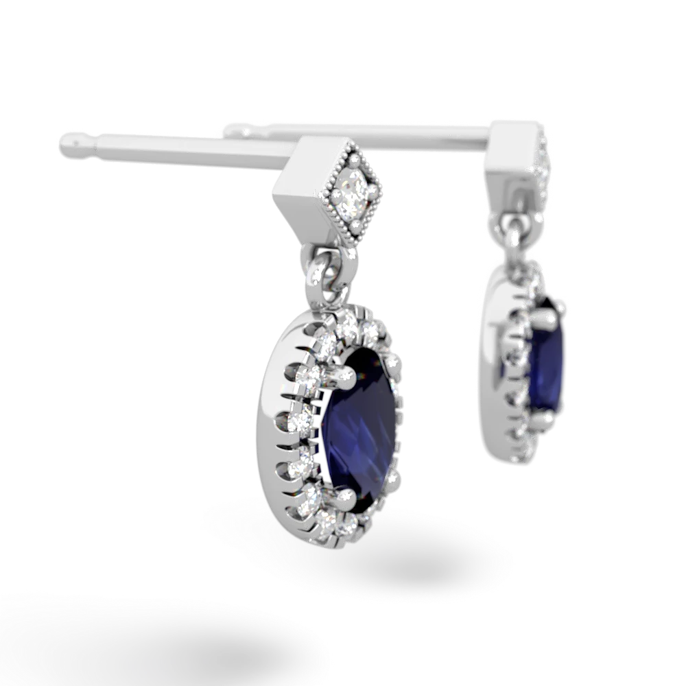 Sapphire Antique-Style Halo 14K White Gold earrings E5720