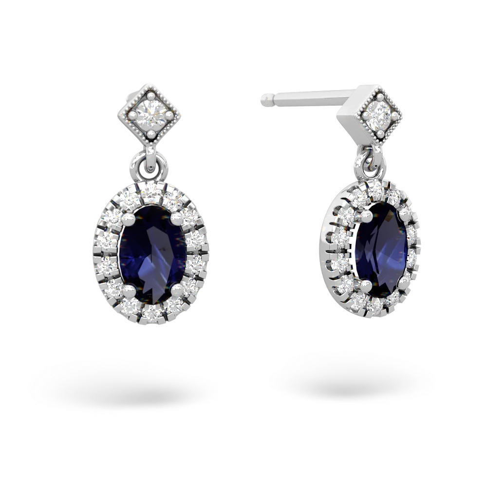 Sapphire Antique-Style Halo 14K White Gold earrings E5720