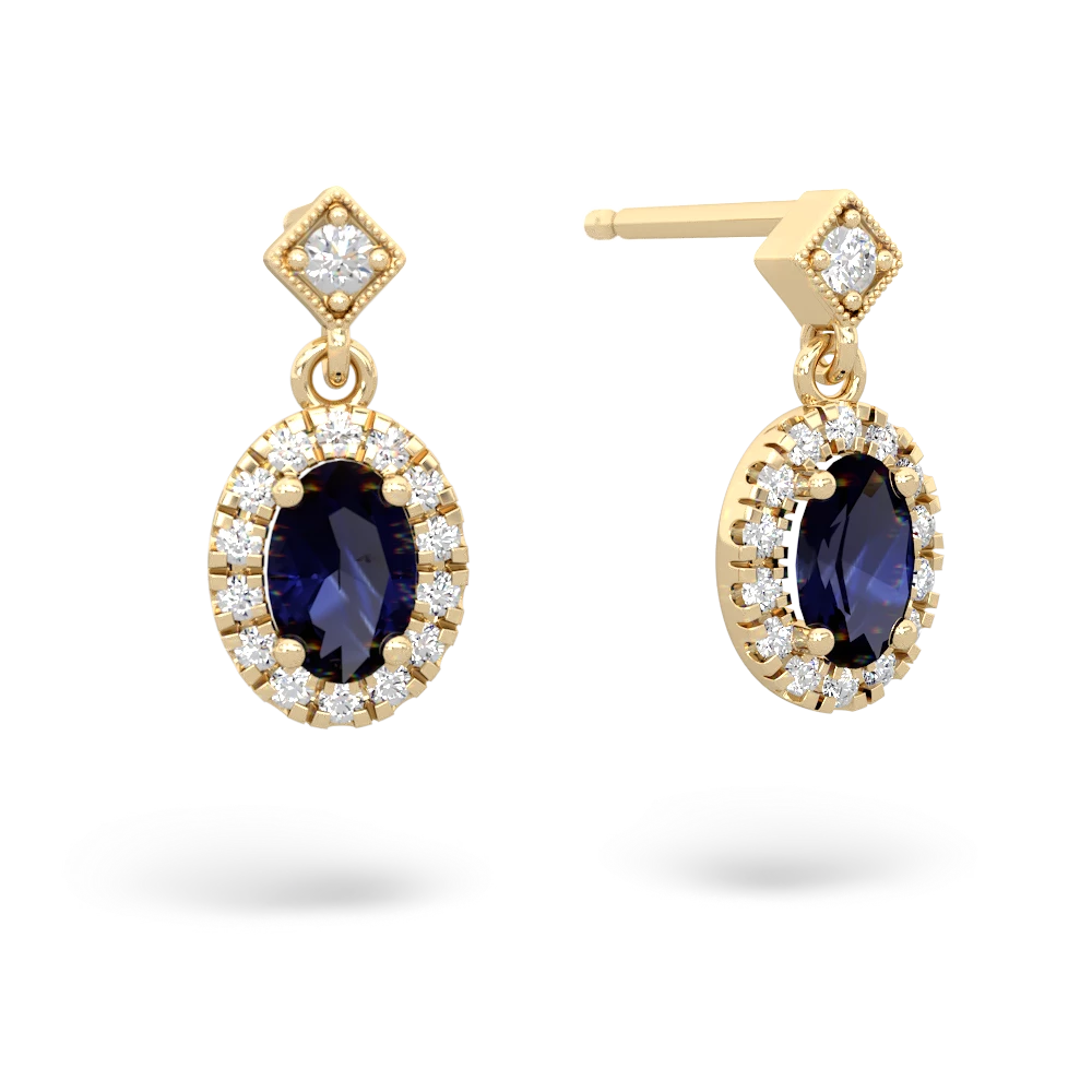 Sapphire Antique Style Halo Earrings in 14K Yellow Gold