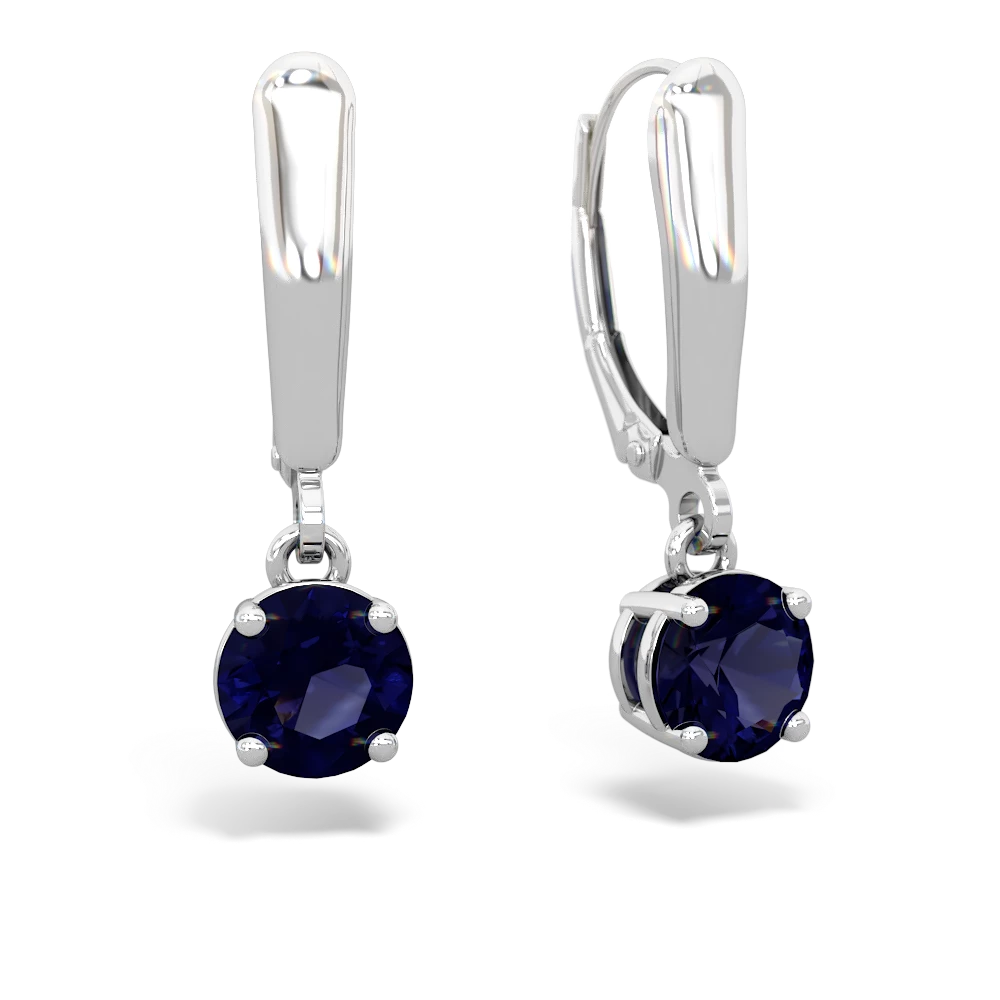 Sapphire 6Mm  Round Lever Back 14K White Gold earrings E2786