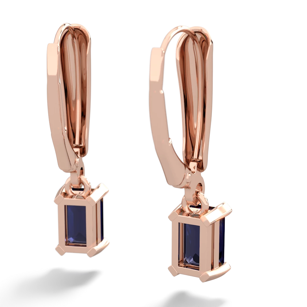 Sapphire 6X4mm Emerald-Cut Lever Back 14K Rose Gold earrings E2855