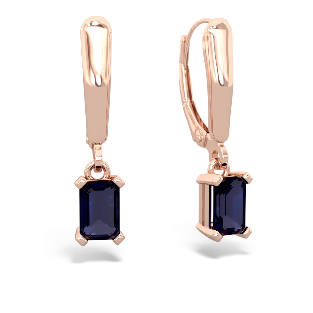 Sapphire 6X4mm Emerald-Cut Lever Back 14K Rose Gold earrings E2855