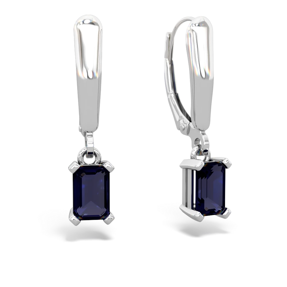 Sapphire 6X4mm Emerald-Cut Lever Back 14K White Gold earrings E2855