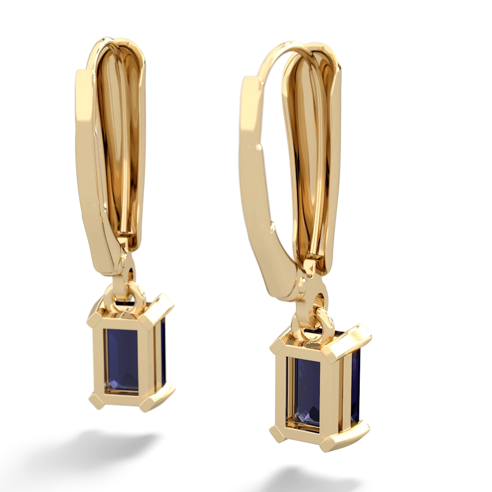 Sapphire 6X4mm Emerald-Cut Lever Back 14K Yellow Gold earrings E2855