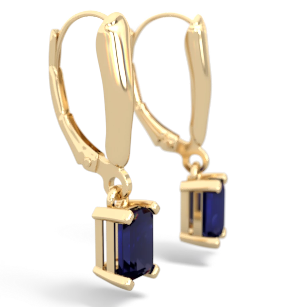 Sapphire 6X4mm Emerald-Cut Lever Back 14K Yellow Gold earrings E2855