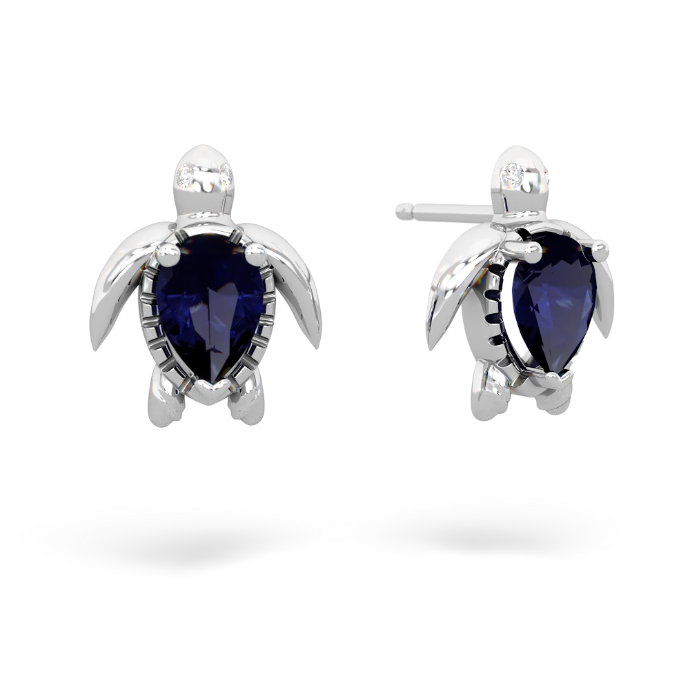 Sapphire Baby Sea Turtle 14K White Gold earrings E5241