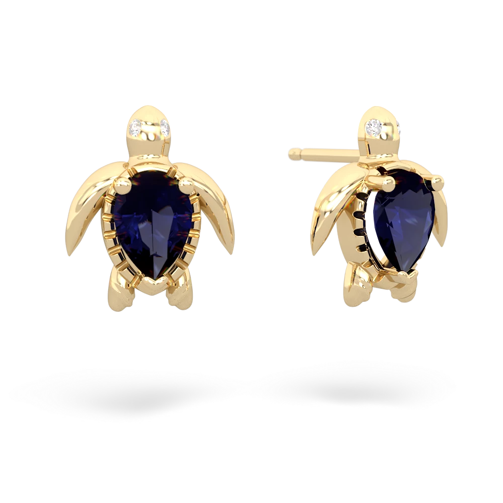 Sapphire Baby Sea Turtle 14K Yellow Gold earrings E5241