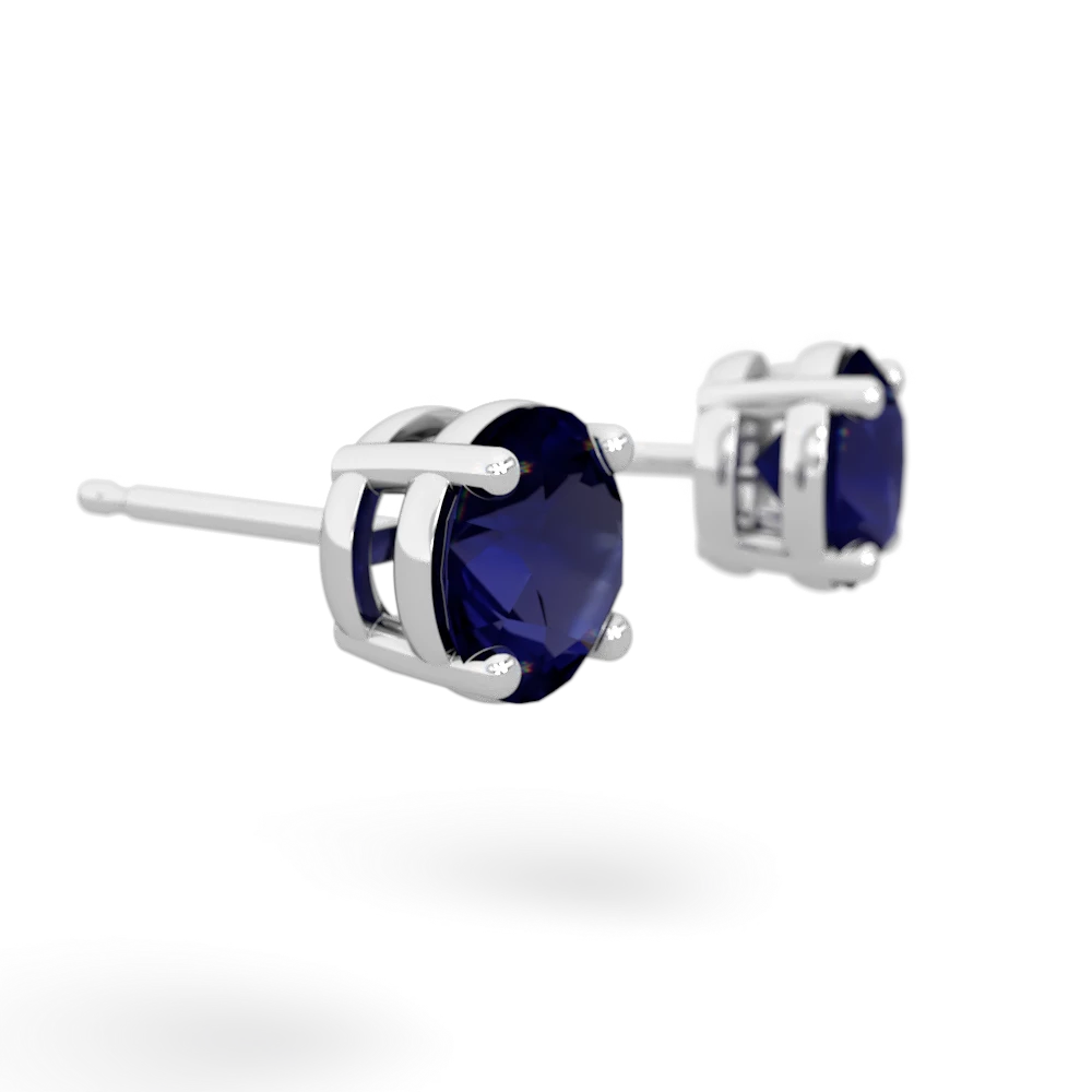 Sapphire 6Mm Round Stud 14K White Gold earrings E1786