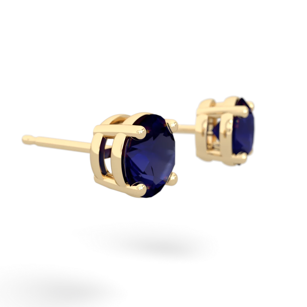 Sapphire 6Mm Round Stud 14K Yellow Gold earrings E1786