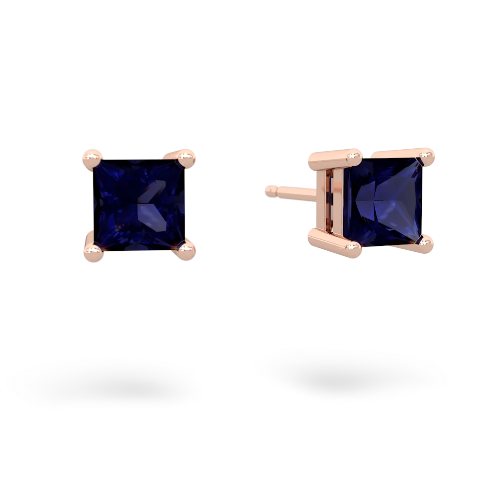 Sapphire 5Mm Princess Cut Stud 14K Rose Gold earrings E1789