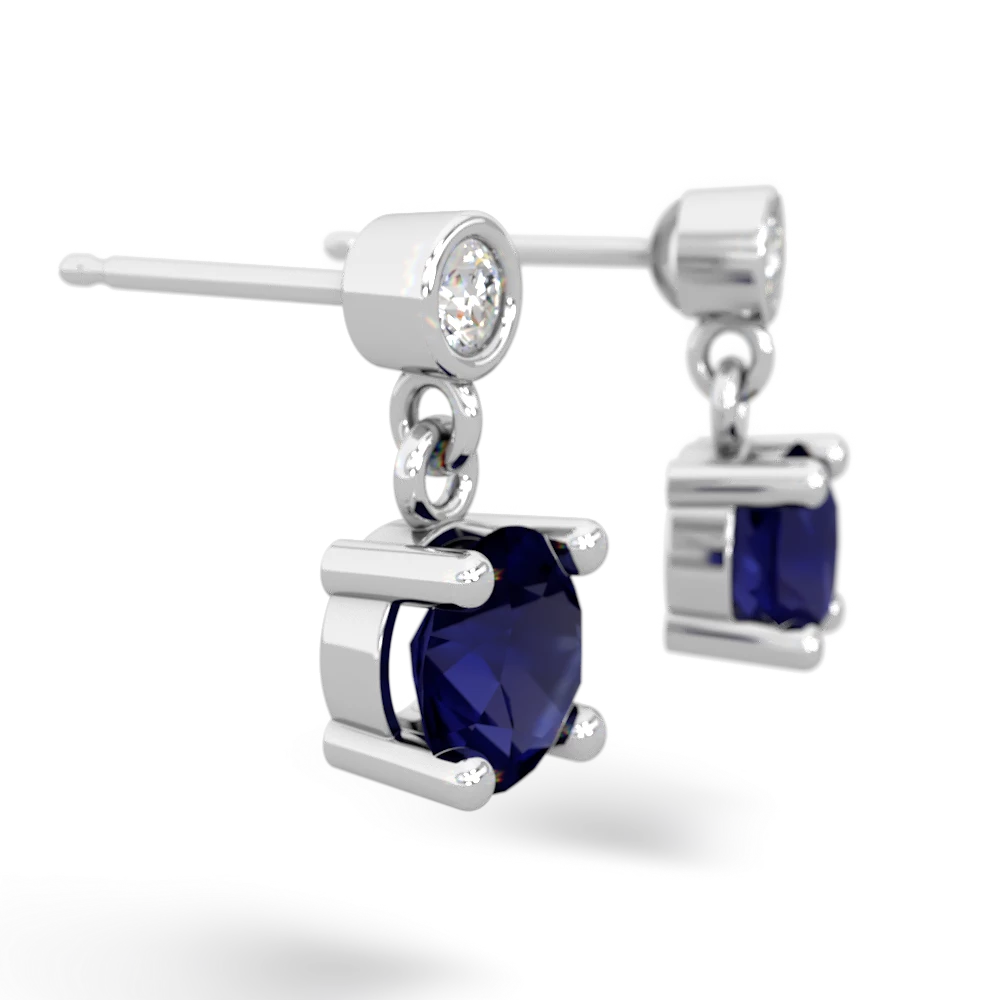 Sapphire Diamond Drop 6Mm Round 14K White Gold earrings E1986