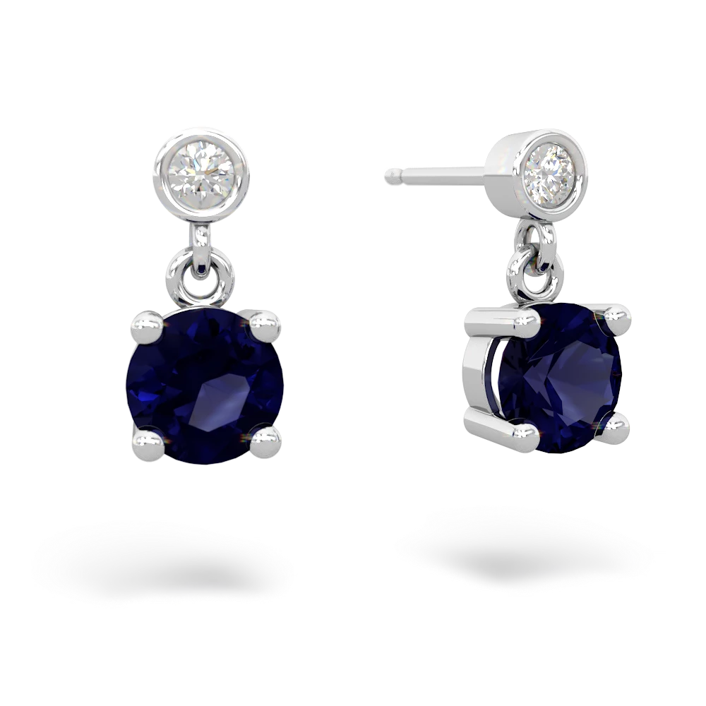 Sapphire Diamond Drop 6Mm Round 14K White Gold earrings E1986