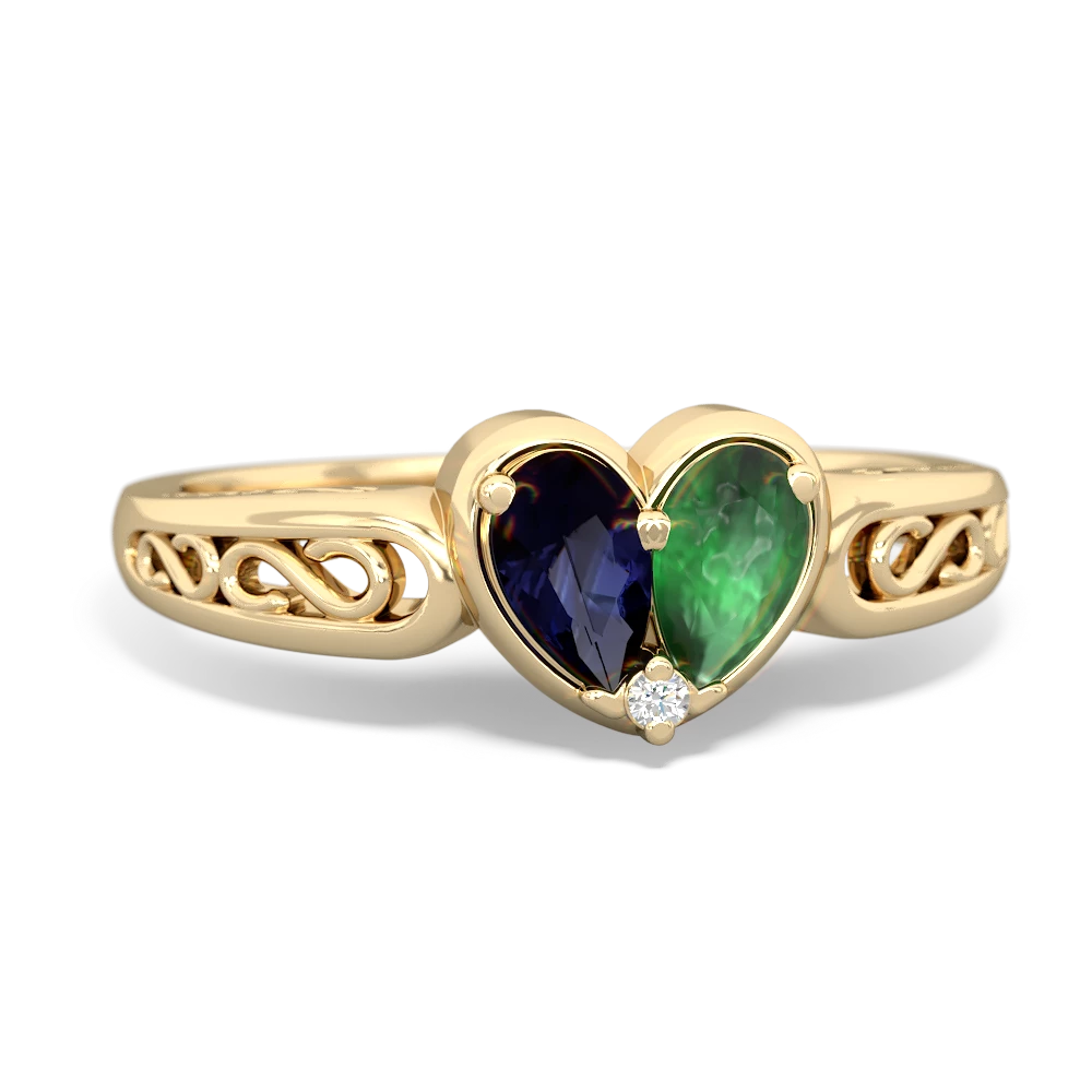 Sapphire Filligree 'One Heart' 14K Yellow Gold ring R5070