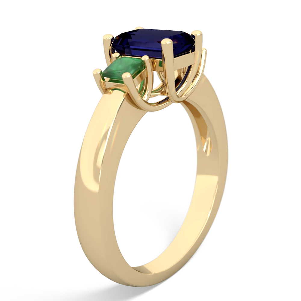 Sapphire Three Stone Emerald-Cut Trellis 14K Yellow Gold ring R4021