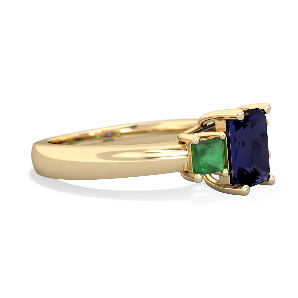 Sapphire Three Stone Emerald-Cut Trellis 14K Yellow Gold ring R4021