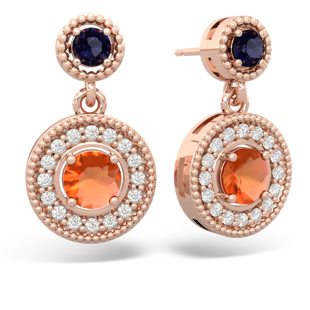 Sapphire Halo Dangle 14K Rose Gold earrings E5319