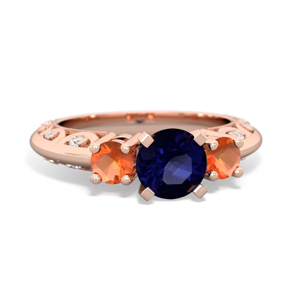 Sapphire Art Deco Eternal Embrace Engagement 14K Rose Gold ring C2003