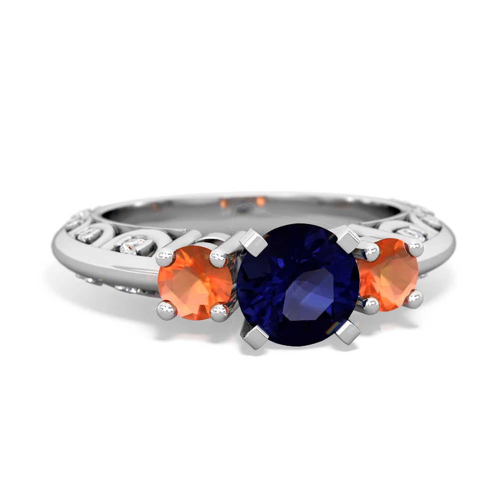 Sapphire Art Deco Eternal Embrace Engagement 14K White Gold ring C2003