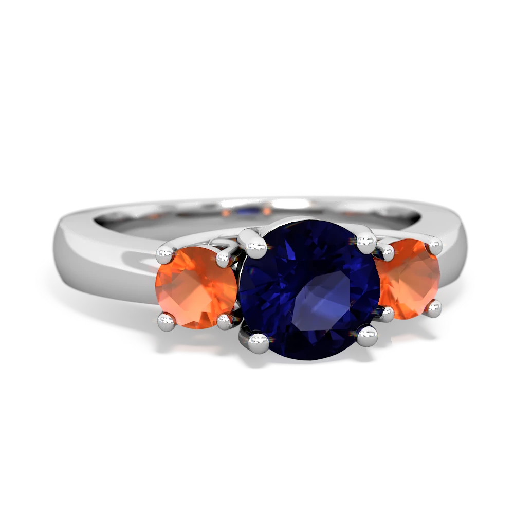 Sapphire Three Stone Round Trellis 14K White Gold ring R4018