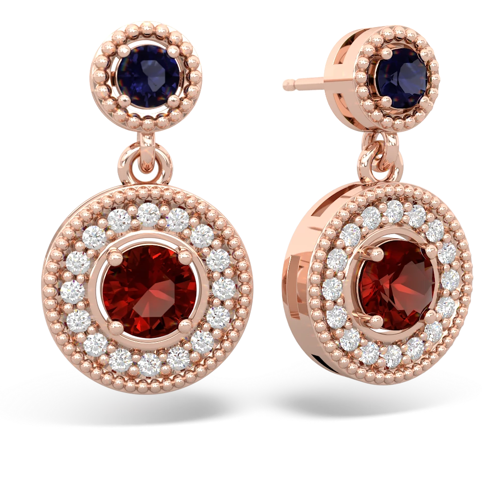 Sapphire Halo Dangle 14K Rose Gold earrings E5319