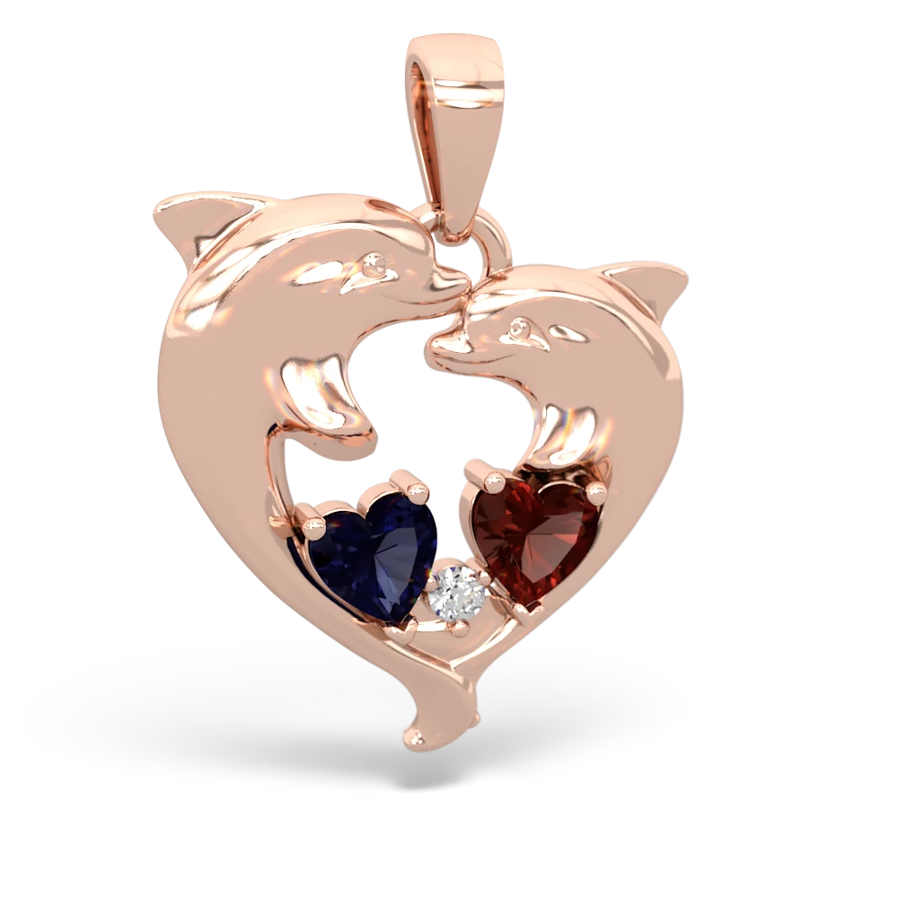 Sapphire Dolphin Heart 14K Rose Gold pendant P5820