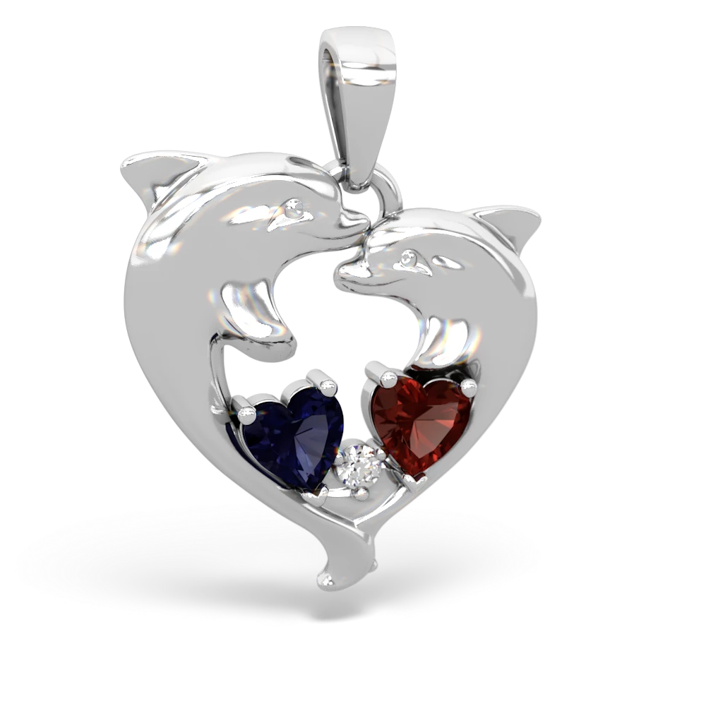 Sapphire Dolphin Heart 14K White Gold pendant P5820